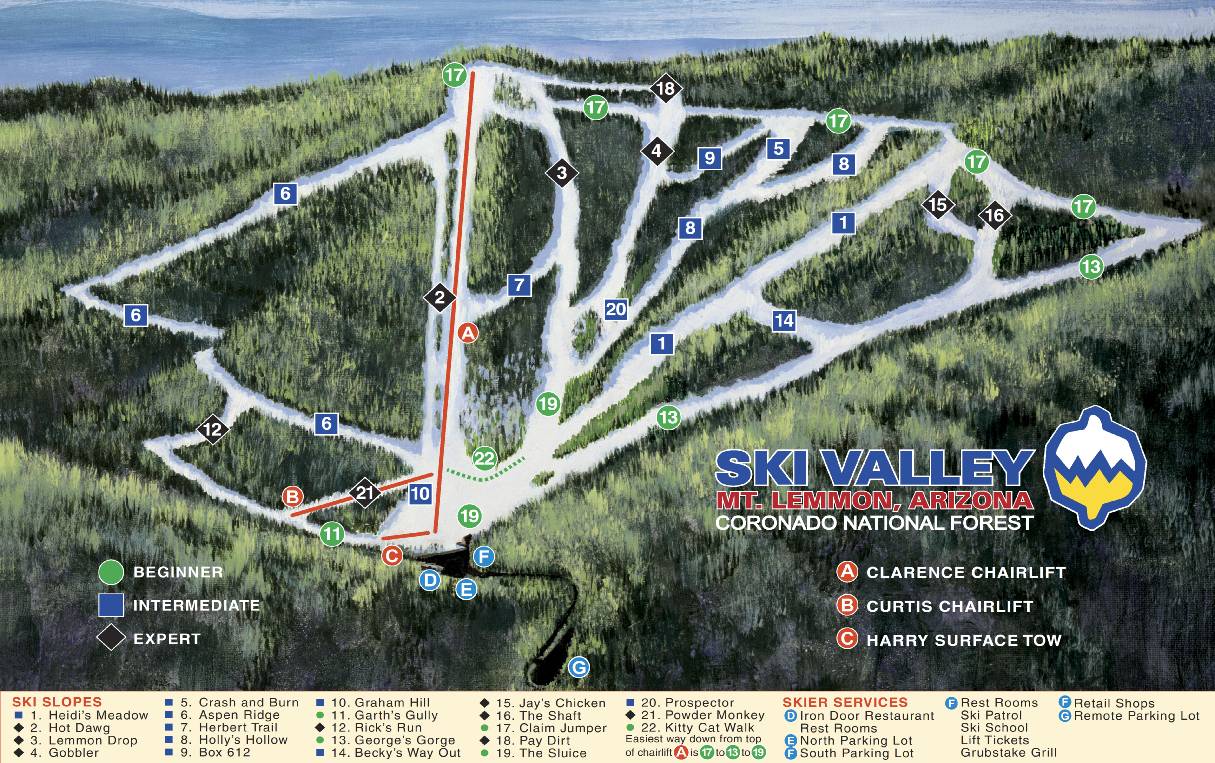 Mt Lemmon Ski Valley Map Plan Des Pistes Mt. Lemmon Ski Valley